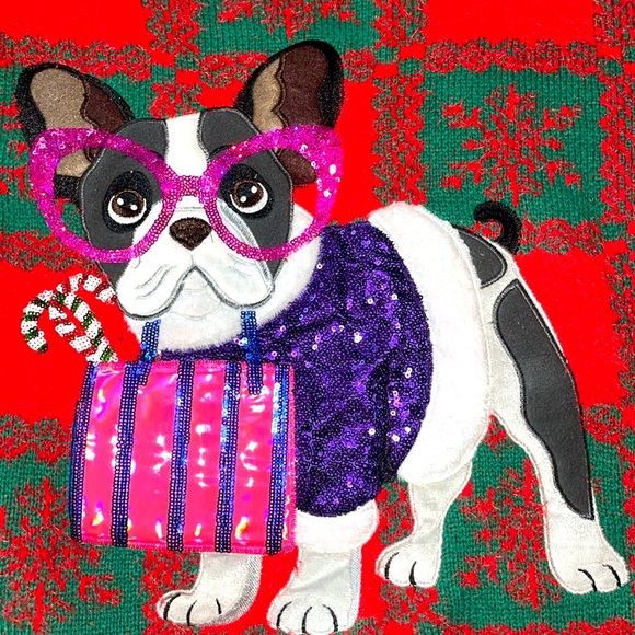 Holiday Time dog dressed up in sequins ugly Christmas sweater size M(8-10) - Picture 3 of 7